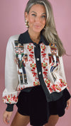 Queen of Sparkles Black Trim Collar Nutcracker & Candy Cane Button Up Cardigan
