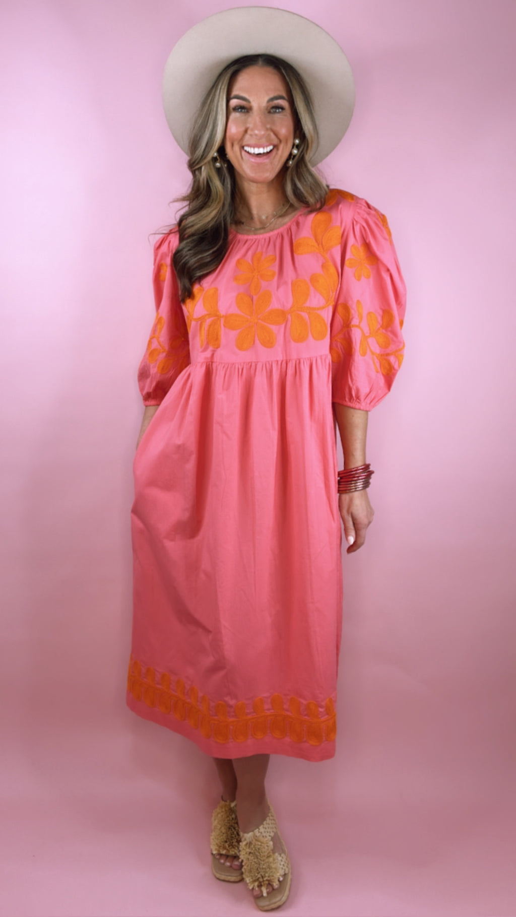 Uncle Frank Pink Cord Embroidered Dress