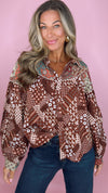 Rust Printed Collar Top (LARGE)