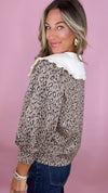 Mocha Leopard Top w/ Collar (1 LARGE)