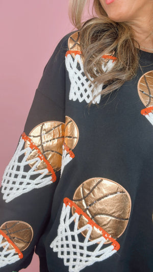 Queen of Sparkles Black Basketball Hoop Sweatshirt