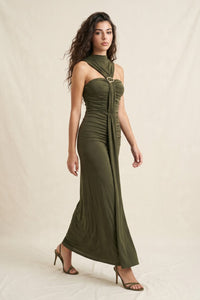 Olive Mockneck w/ Metal Hardware, BodyCon Maxi