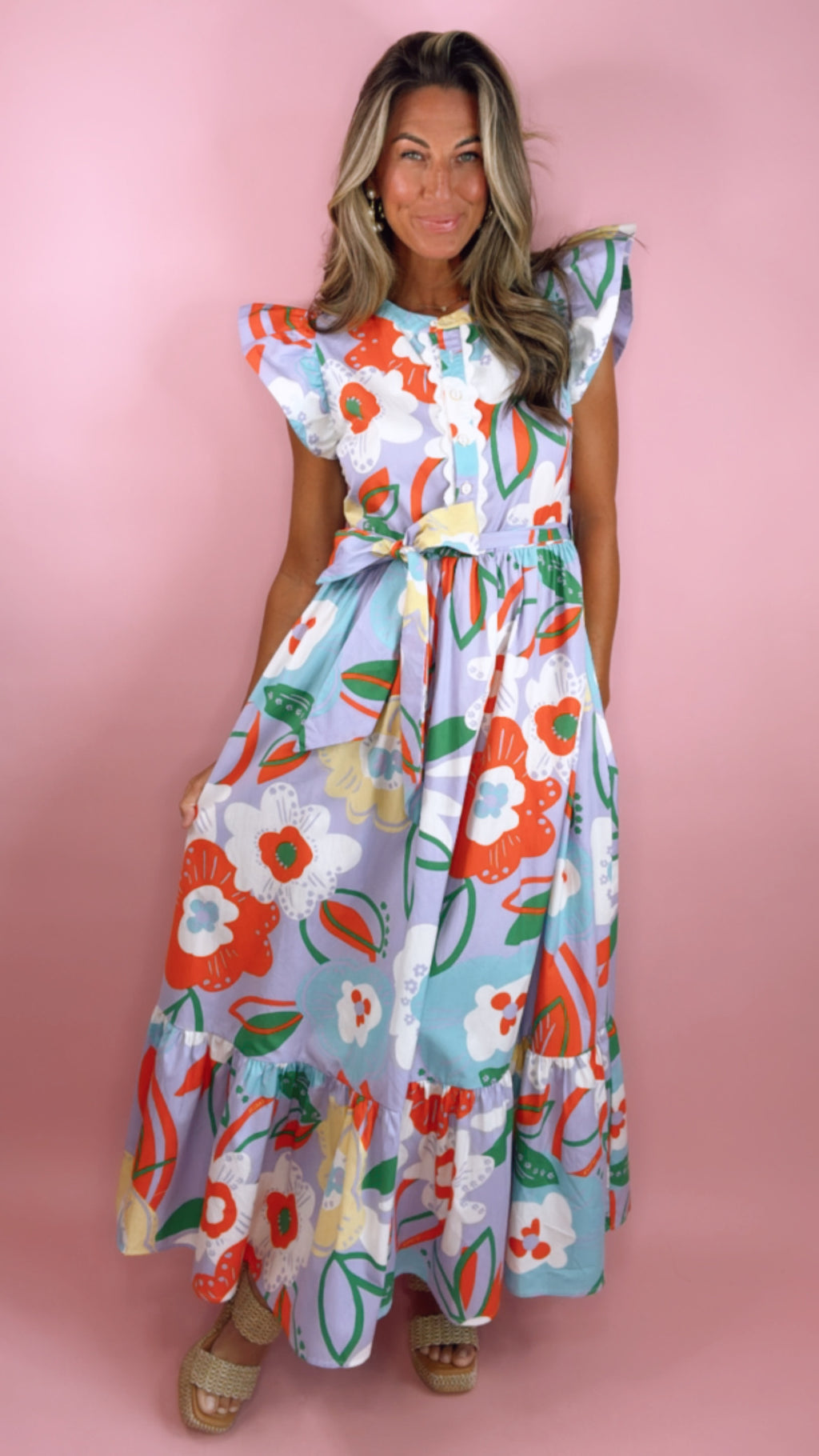 Karlie Artist Floral Tier Ric Rac Maxi Dress (SMALL)