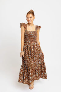 Karlie | Brown Floral Smocked Tiered Dress