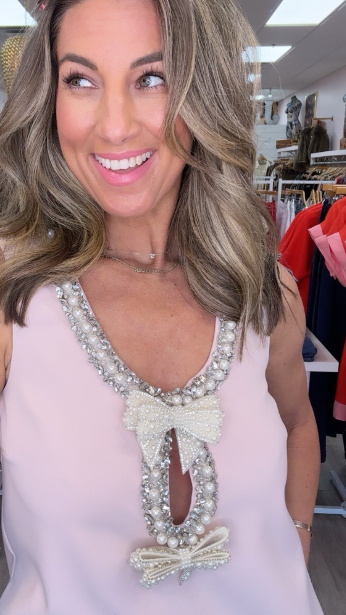 Pink Pearl Embellished Mini Dress