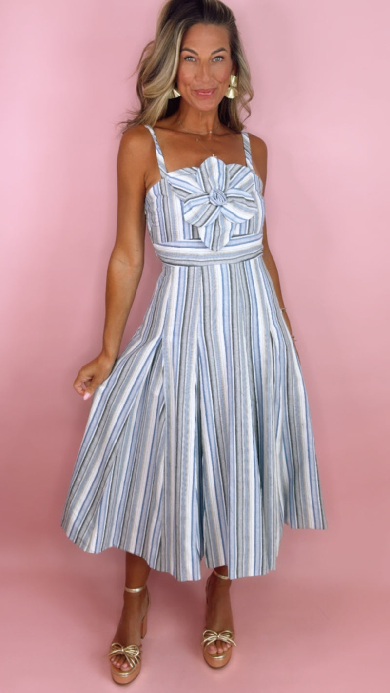 Aylaya Stripe Flower Detail Midi Dress