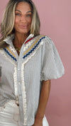 THML Striped Puff Sleeve Button Down Top (SMALL)