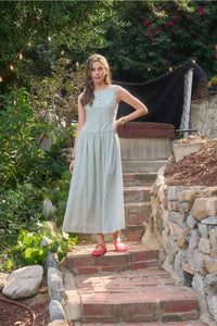 Moon River | Olive Boatneck Button Front Midi Dress