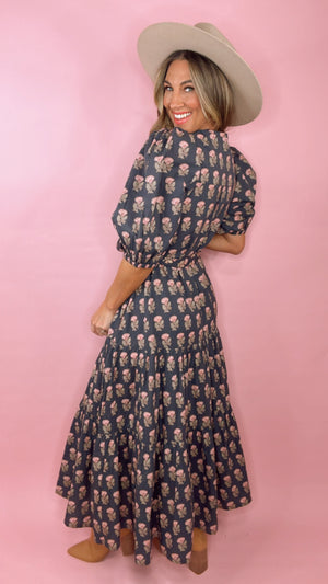 Pink Chicken Indria Maxi in Navy Flower Drop (1 XS)