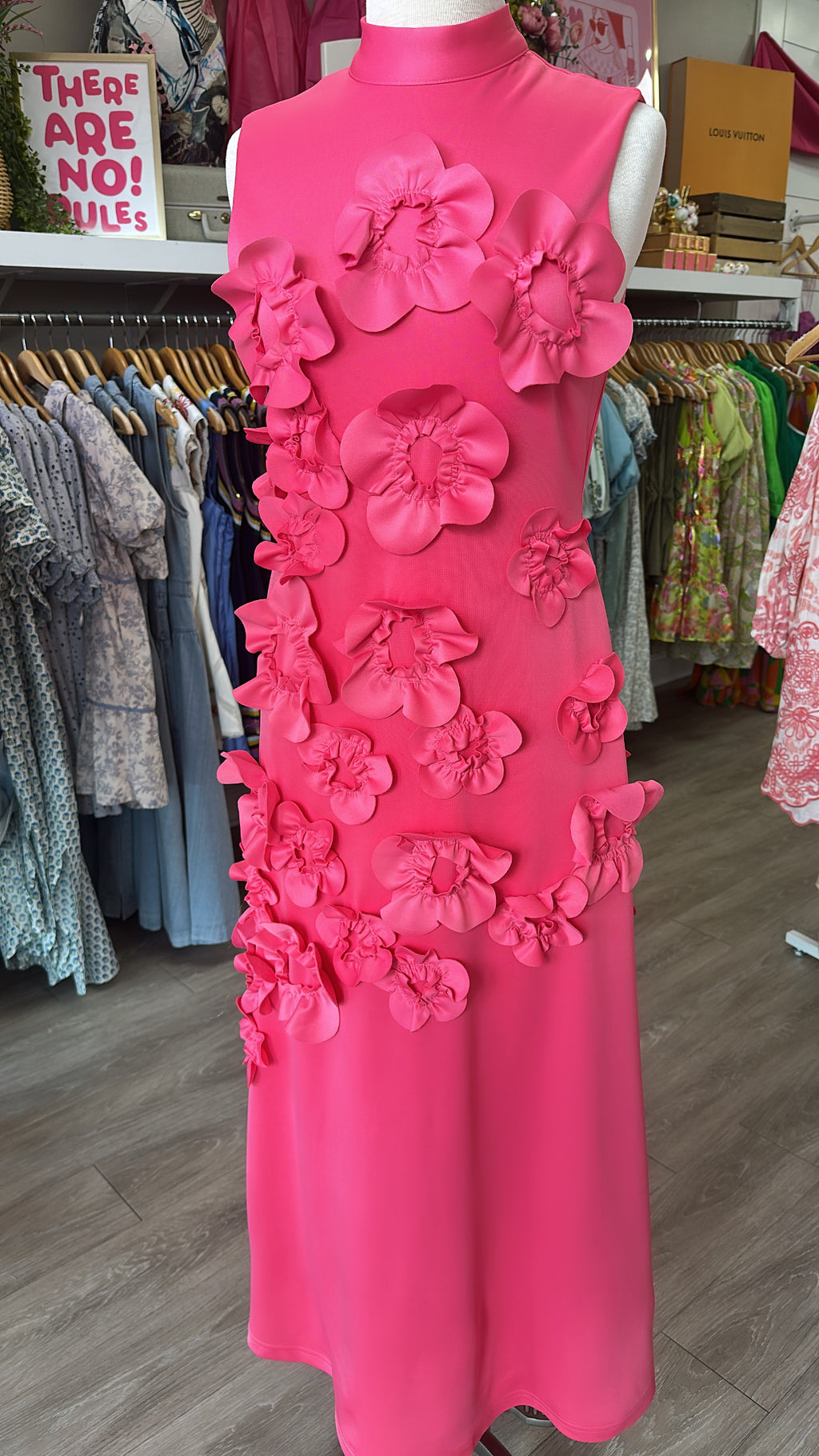 Beulah Pink 3D Flower Midi Dress
