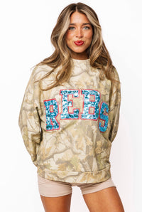 Queen of Sparkles Ole Miss REBS Mock Neck Camo Sweatshirt