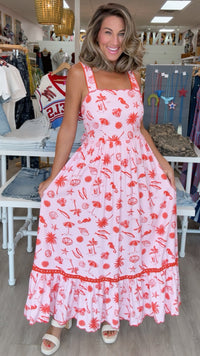 Karlie | Pink Beach Linen Tie Back Maxi Dress