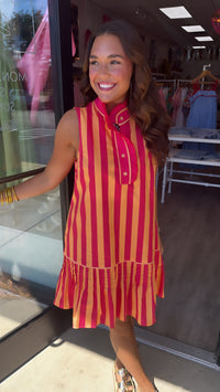 Orange Sleeveless Ruffle Stripe Mini Dress