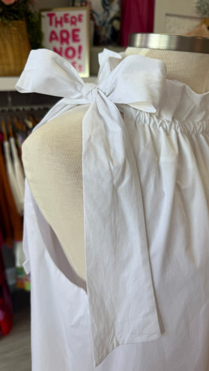 White Tie Neck Ruffle Sleeveless Dress