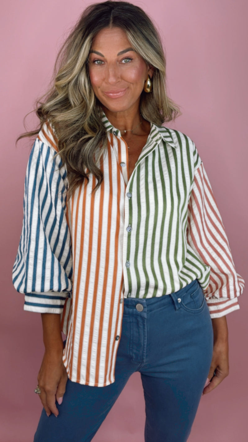 Multi Color Stripe Button Down Shirt (1 LARGE)