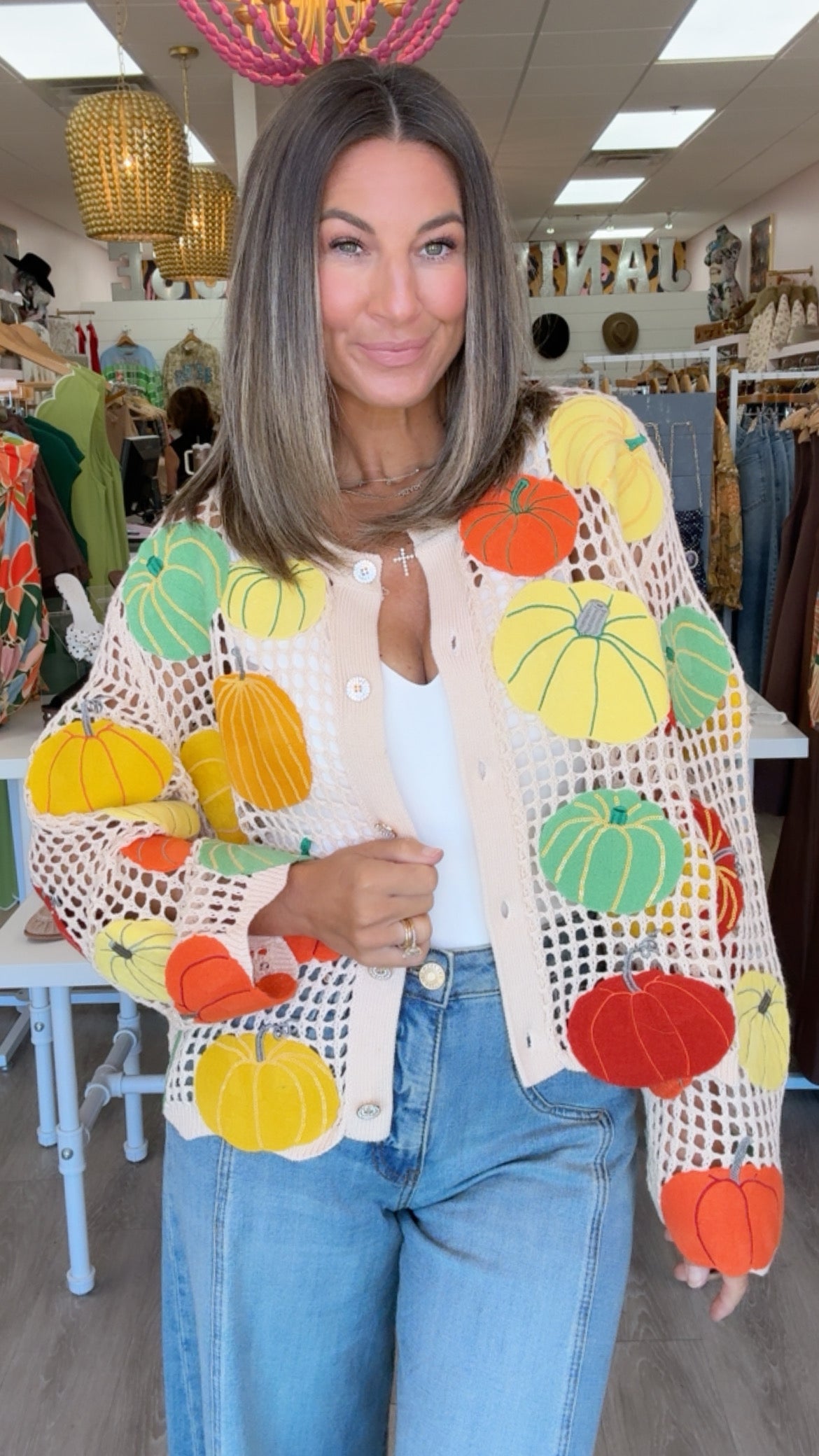 Queen of Sparkles | Multi Pumpkin Crochet Cardigan