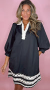 Black Cream V-Neck Scallop Trim Dress (1 SMALL)