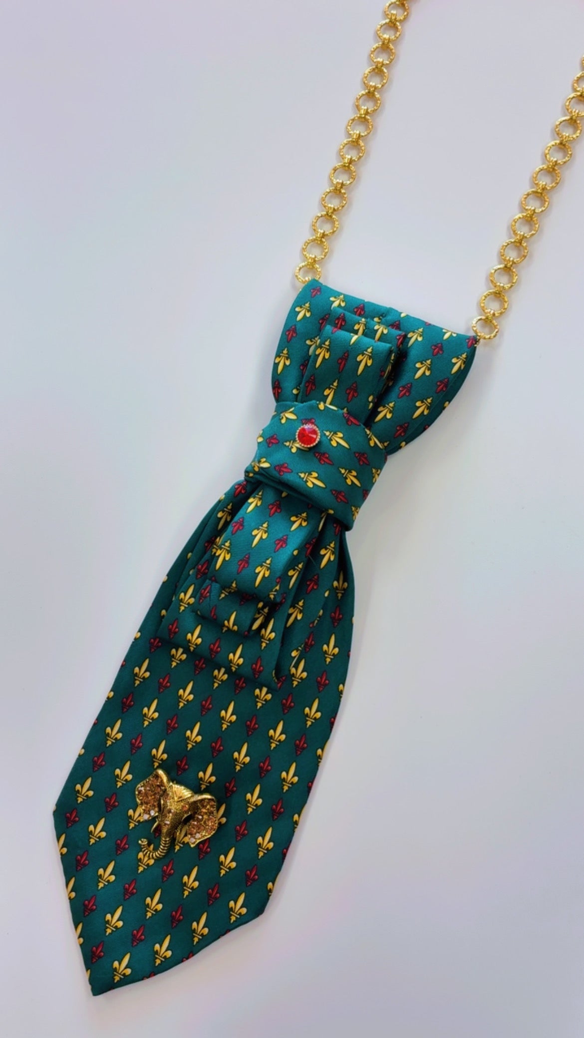 Tie Necklace w/ Brooch | Fleur-De-Lis/Elephant Brooch