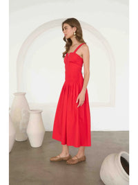 Moon River | Red Pleated Midi Dress
