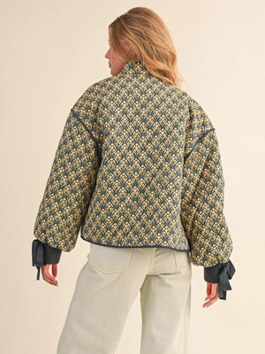 Floral Quilted Jacket with Ribbon Sleeve Detail