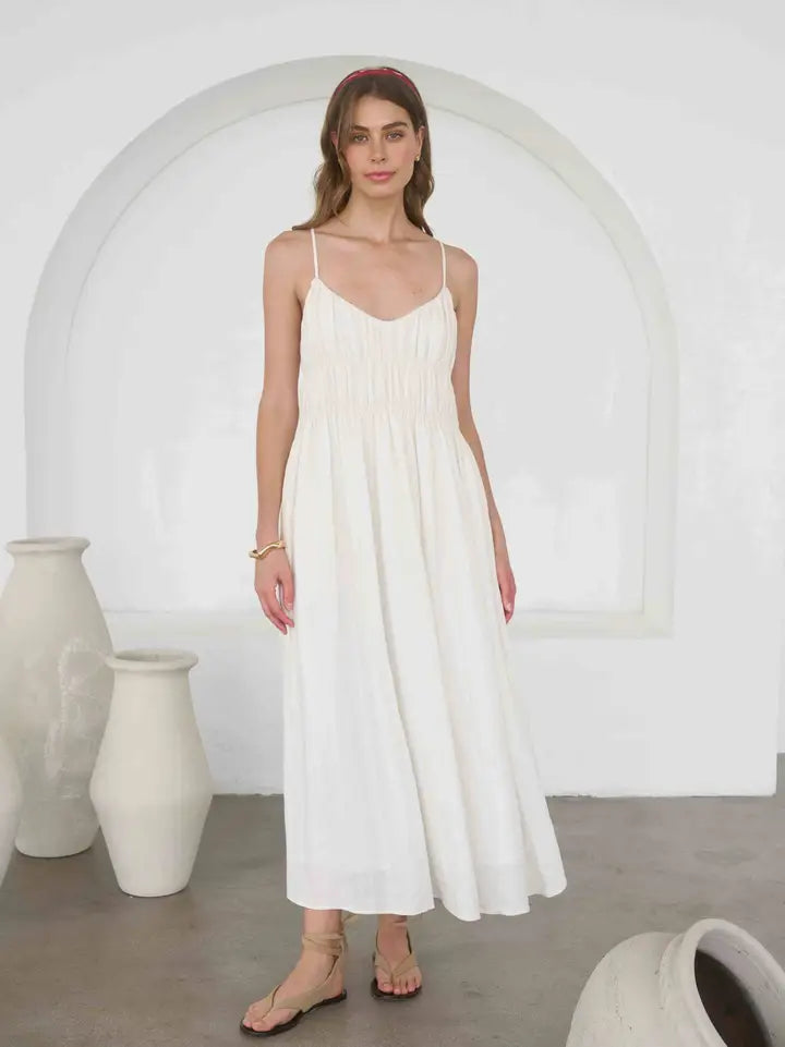 Moon River | Cream V-Neck Sleeveless Midi Dress