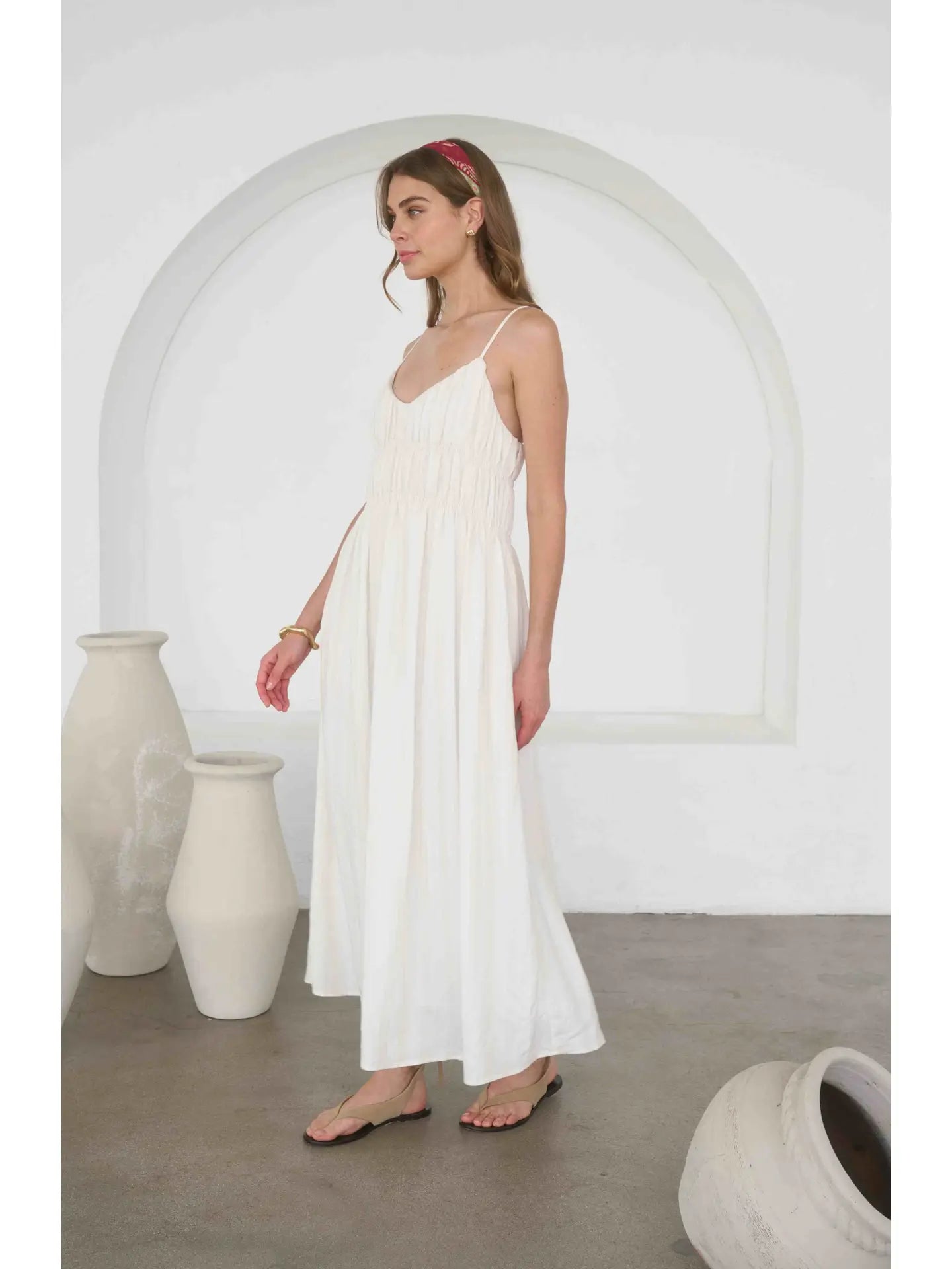 Moon River | Cream V-Neck Sleeveless Midi Dress