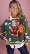 Queen of Sparkles Dark Green Vintage Jingle Bell Santa Sweatshirt
