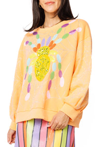 Queen of Sparkles | Light Orange Oversized Spider on Web Sweatshirt