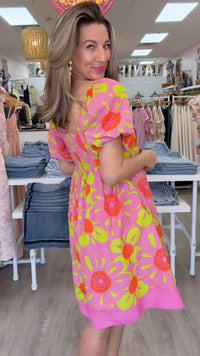 Ivy Jane Hot Pink Pop Flower Border Dress