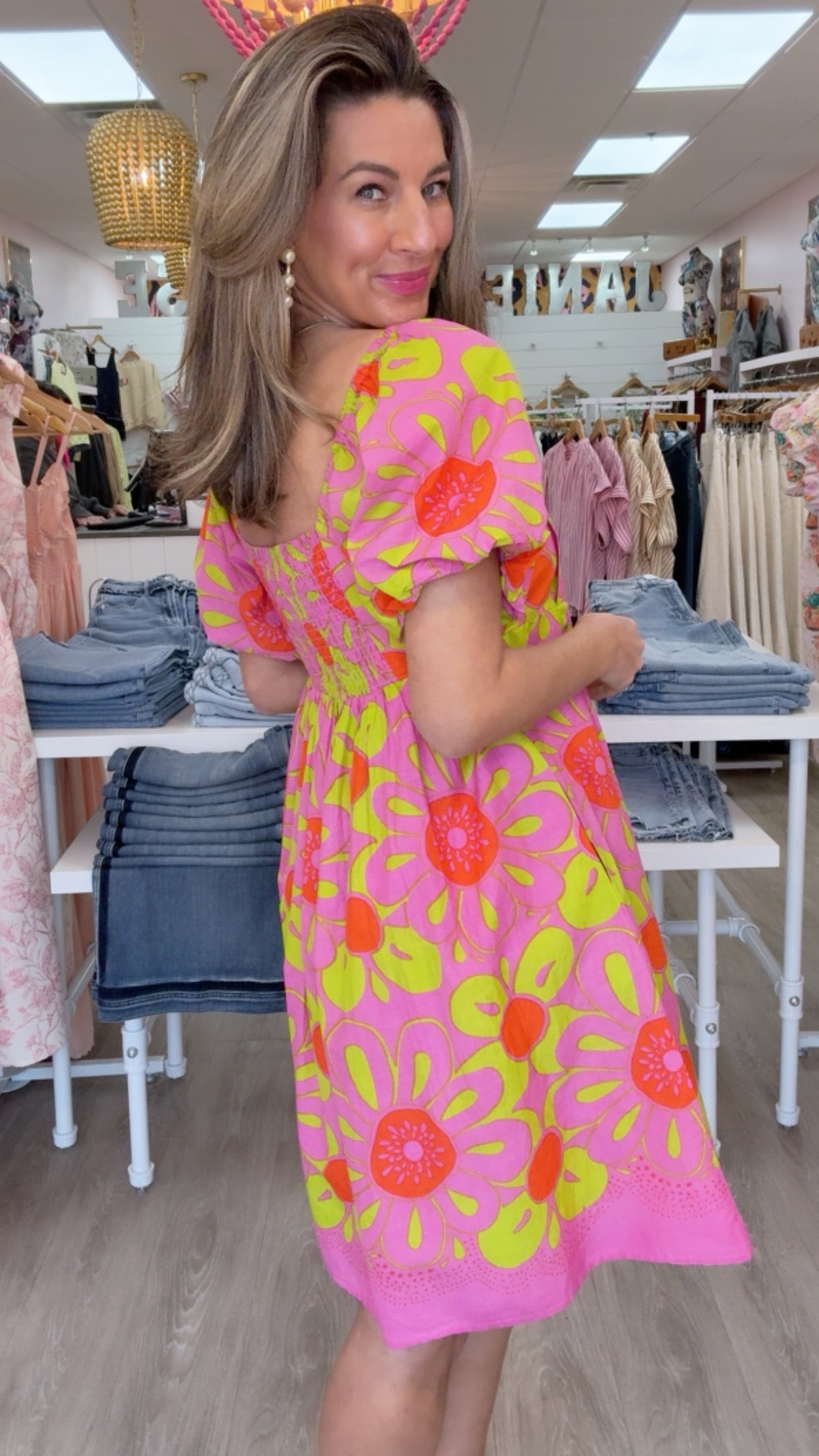 Ivy Jane Hot Pink Pop Flower Border Dress