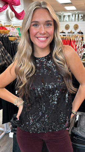 THML Black Sleeveless Sequin Detail Top