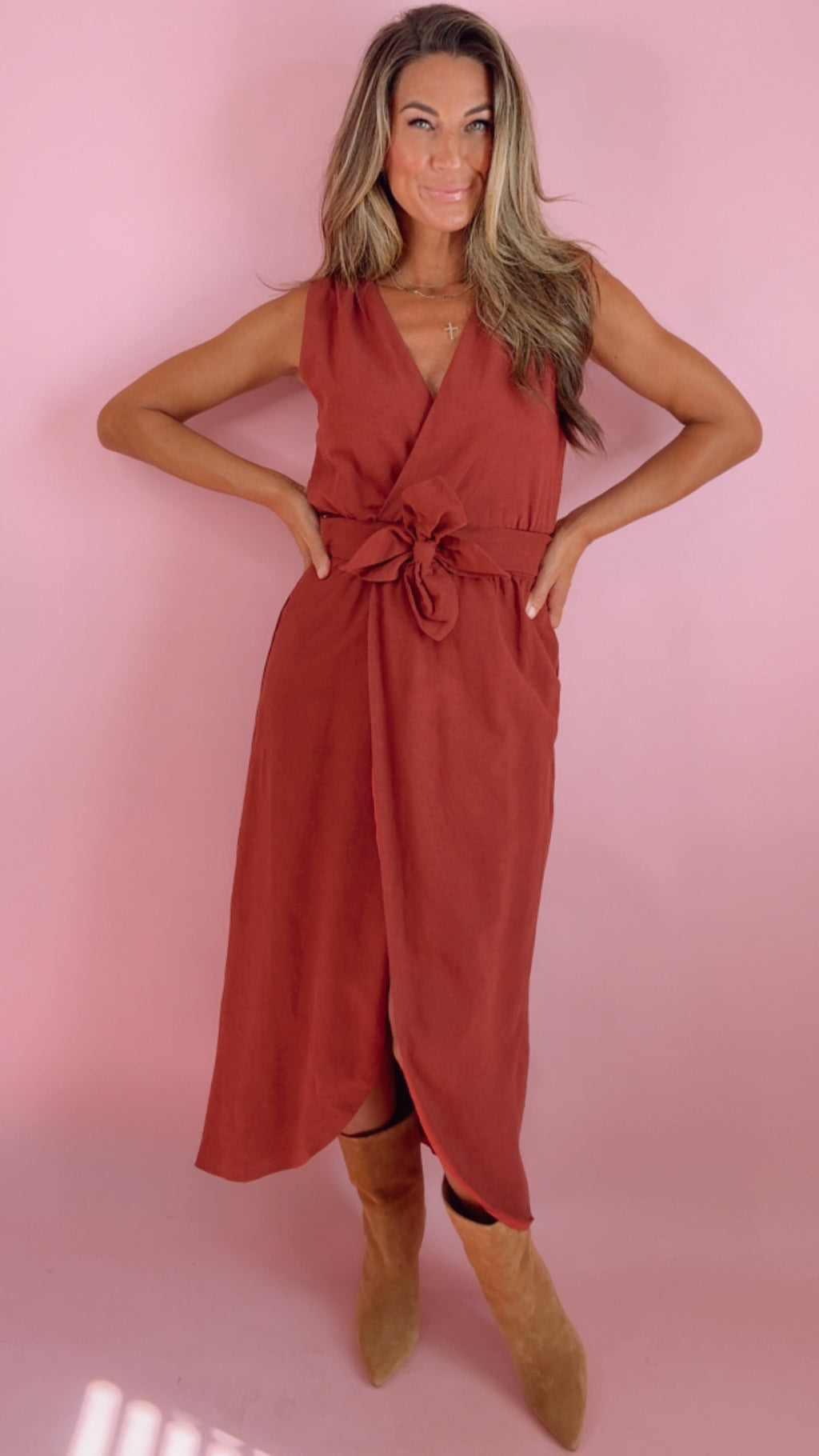 Aylaya: Montevideo Maroon Dress w/Flower Belt