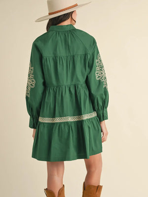 Embroidered Hunter Green Mini Dress (1 MEDIUM)