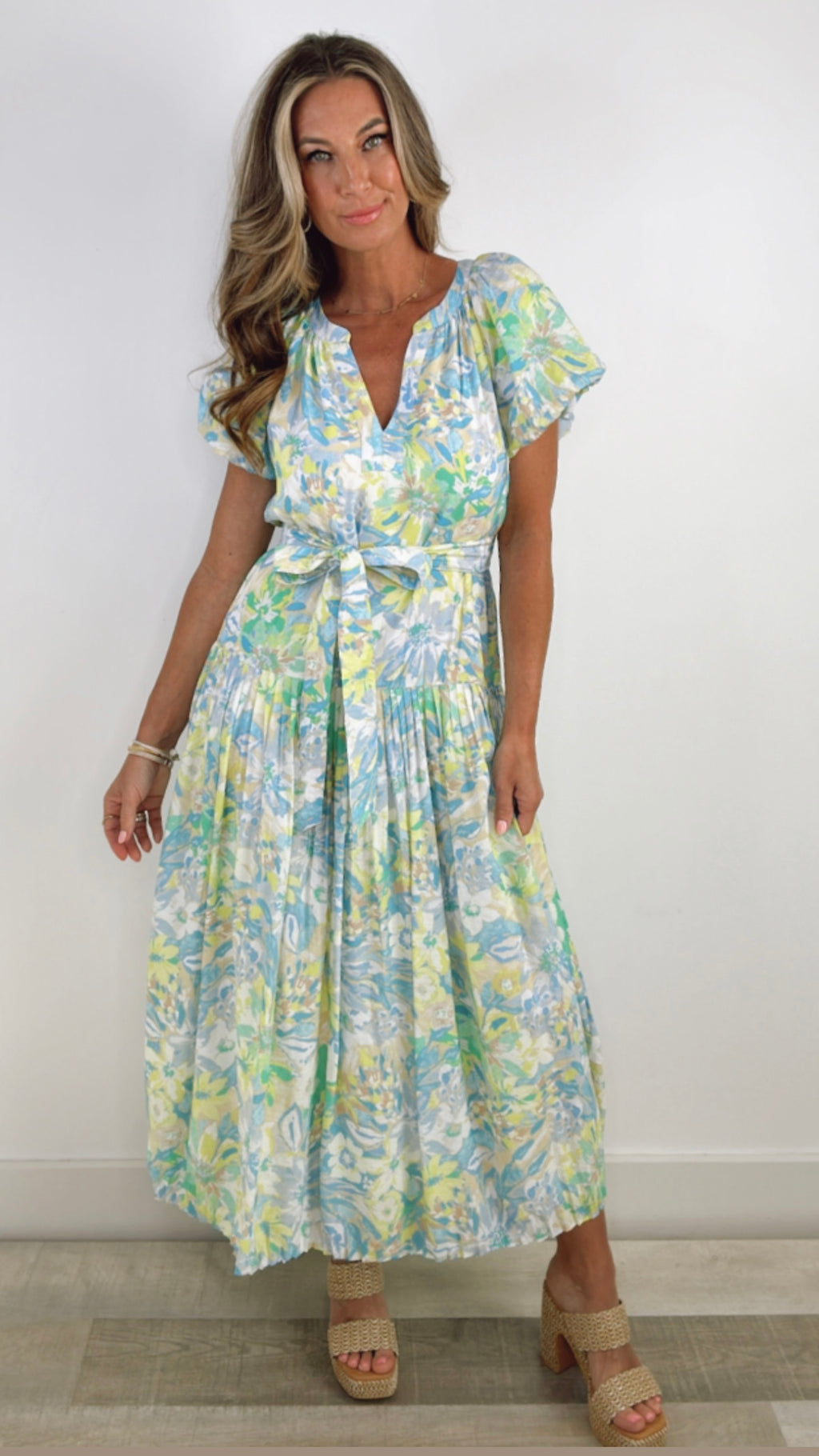 Current Air Blue Green Abstract Printed Midi Dress (SMALL)