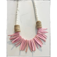 Pink & Tan Coconut Wood Disk Bead Necklace