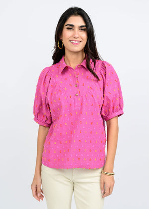 Ivy Jane Pink Clip Dot Stripe Top (1 XL)