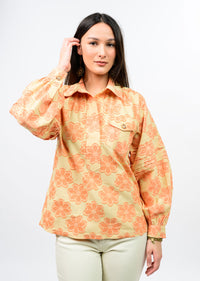 Ivy Jane | Citron Jacquard Stripe Top w/ Pleated Sleeve