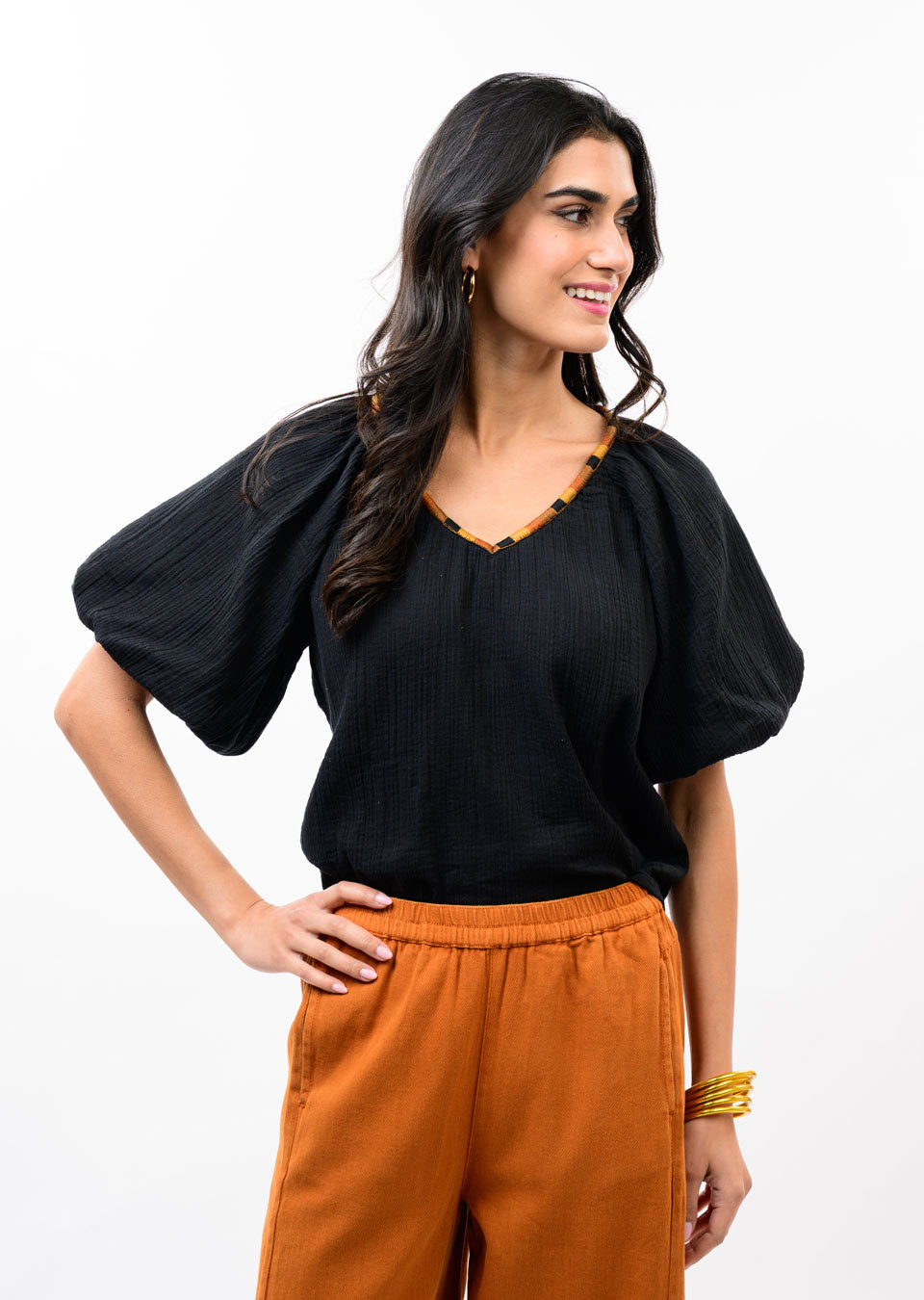 Ivy Jane | Black Embroidered Neck Top