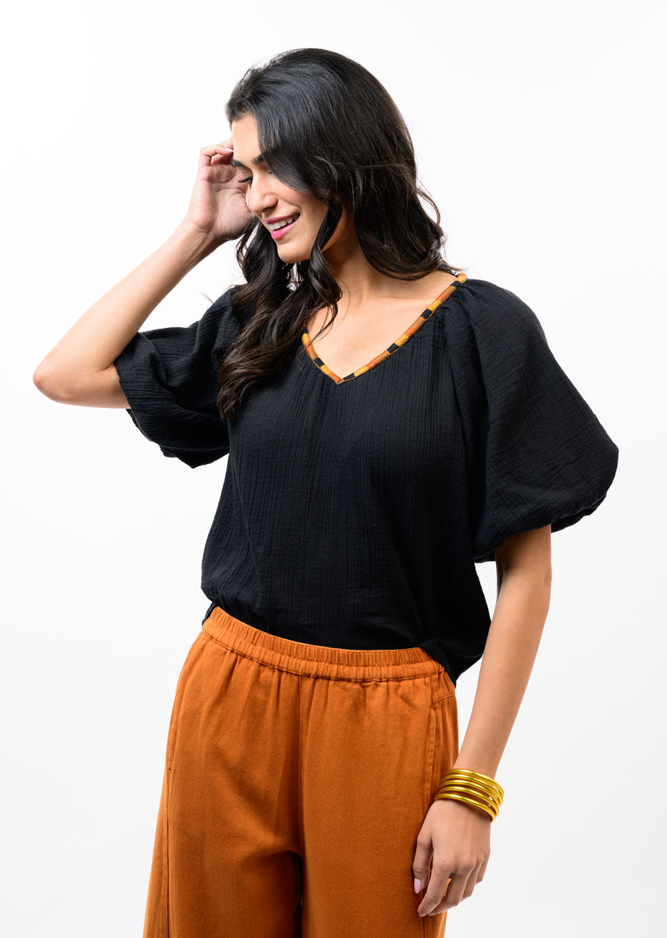 Ivy Jane | Black Embroidered Neck Top