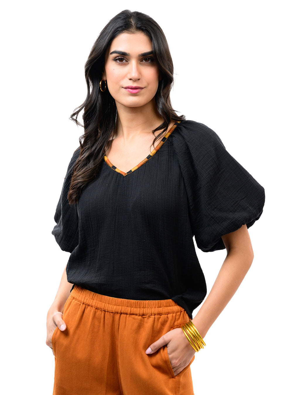 Ivy Jane | Black Embroidered Neck Top