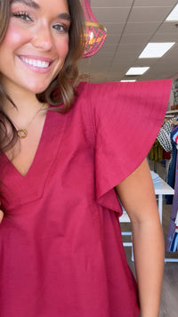Merlot V Neck Flutter Slv Top