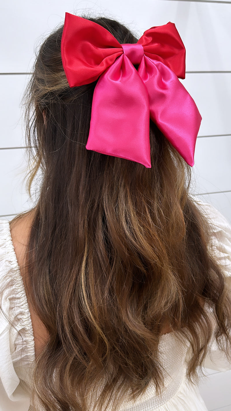 Red and Pink Hair Bow Clip