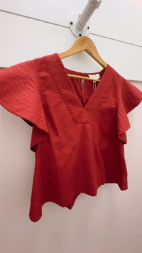 Merlot V Neck Flutter Slv Top