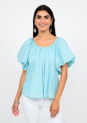 Ivy Jane Blue Peasant popover Top