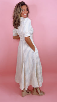 Current Air | Ivory/Blue Stripe Collared Buttondown Midi Dress (1 SMALL)