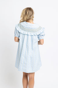Karlie | Blue Floral Stripe PeterPan Stitched Mini Dress