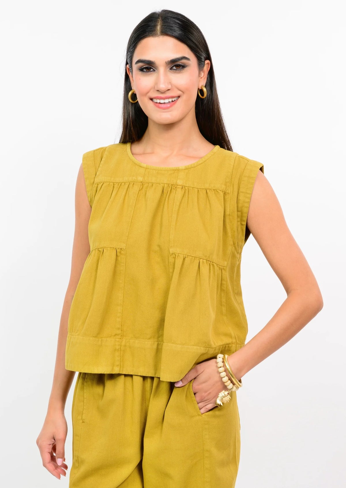 Ivy Jane | Ochre Patched Swing Top (XS)