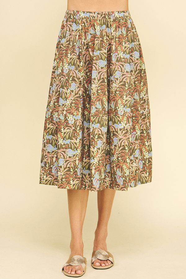 Deep Olive Palm Printed Skirt Set