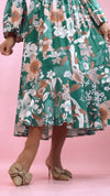 Current Air Green Floral Notched Collar Midi Dress