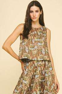 Deep Olive Palm Printed Skirt Set